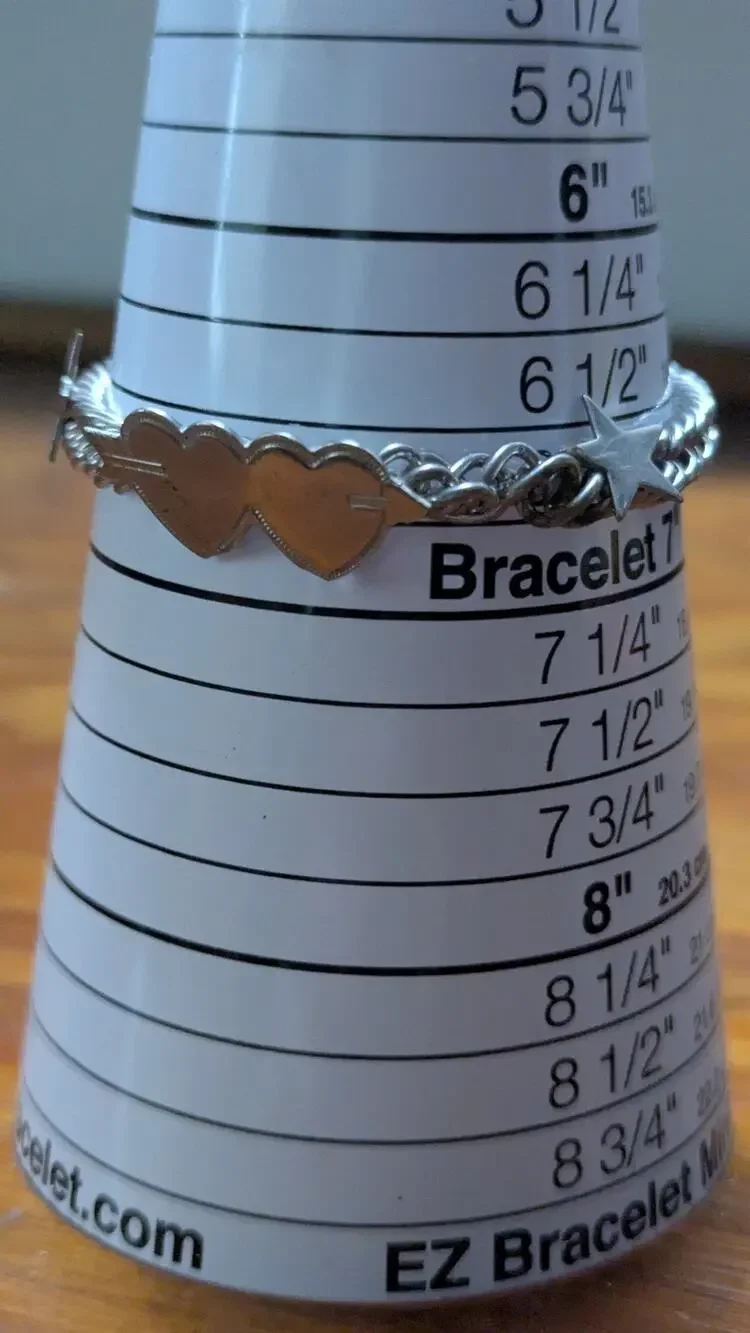 Vintage Celebrity Signed Silver Tone Curb Bracelet Star Heart Charm 7